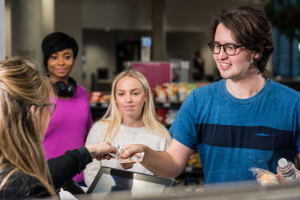 Paying for lunch in the cafe