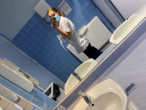 Molly Griffiths is wearing her skills uniform and PPE