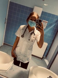 Molly Griffiths is wearing her skills uniform and PPE